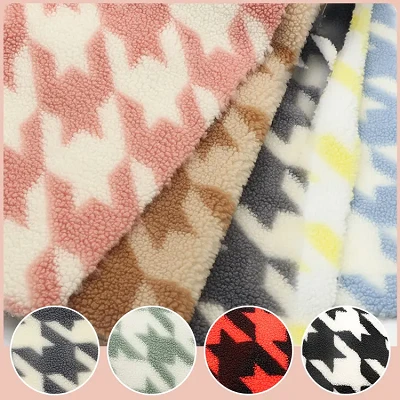Kain Wol Sherpa Cetak Houndstooth