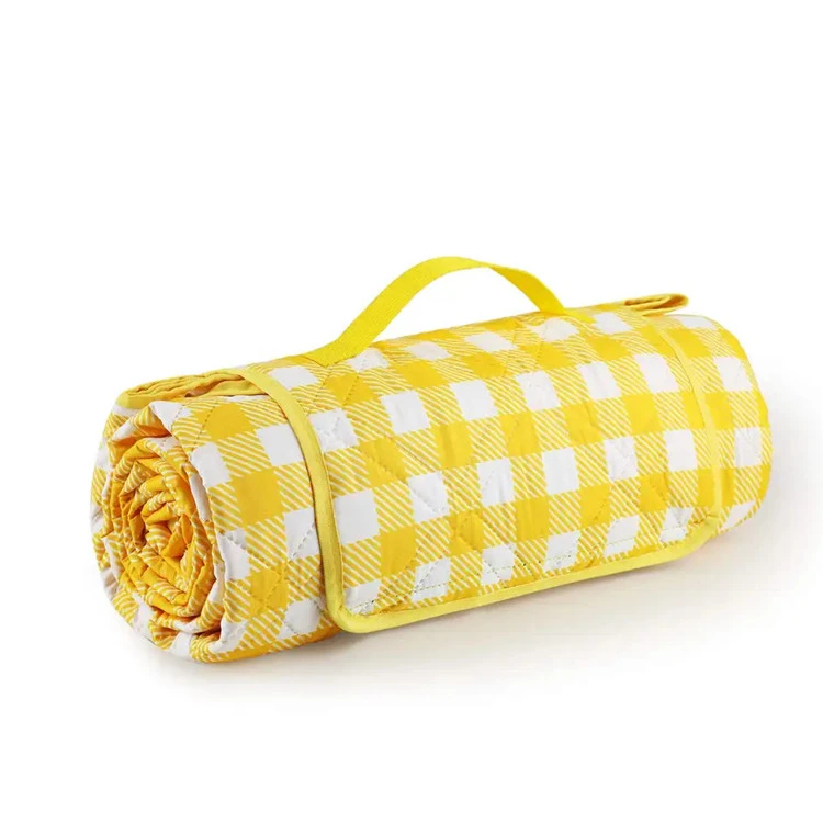 Selimut piknik kotak-kotak kuning 100% poliester