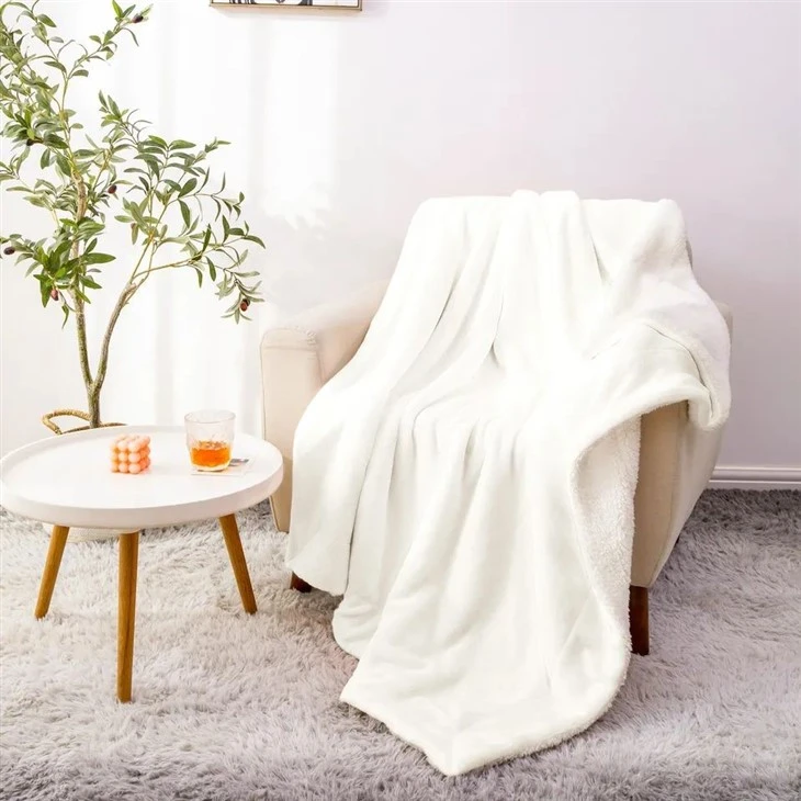 white sherpa blanket in stock