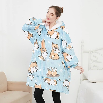 Selimut hoodie sherpa flanel ganda